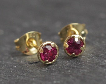 Gold Ruby Earrings, 18ct Gold Ruby Halo Studs, Gold Halo Earrings, 18ct Gold Earrings, July Birthstone Studs