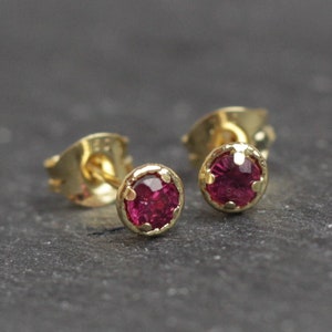 Gold Ruby Earrings, 18ct Gold Ruby Halo Studs, Gold Halo Earrings, 18ct Gold Earrings, July Birthstone Studs