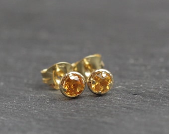 Gold Citrine Earrings, 18ct Gold Citrine Halo Studs, Gold Halo Earrings, 18ct Gold Earrings, November Birthstone Studs