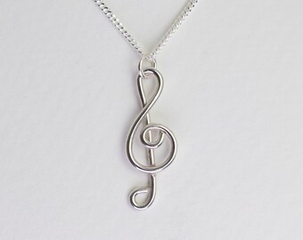 Treble Clef Necklace, Silver Music Necklace, Silver Musician Necklace, Music Lover
