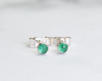 Silver Emerald Earrings, Emerald Stud Earrings, May Birthstone Earrings, Green Gemstone Earrings