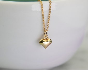 Gold Heart Necklace, Gold Heart Pendant, Love Heart Necklace, Gold Love Heart Pendant