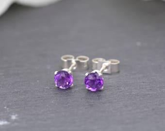 Sterling Silver Amethyst Stud Earrings, February Birthstone Earrings