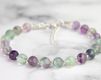 Rainbow Fluorite Bracelet, Rainbow Fluorite Bead Bracelet, Gemstone Bracelet, Spiritual Bracelet, Intuition Bracelet, Yoga Bracelet