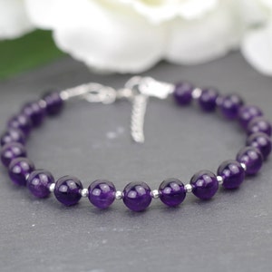 Amethyst Perle Armband, Februar Birthstone Armband, Edelstein Armband, positive Energie Armband, Schlaflosigkeit Armband