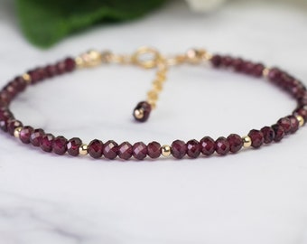 Gold Garnet Bracelet, Tiny Garnet Bracelet, January Bracelet, Gold January Bracelet, January Jewellery, Garnet and Gold