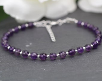 Amethyst Bead Bracelet, February Birthstone Bracelet, Gemstone Bracelet, Positive Energy Bracelet, Insomnia Bracelet