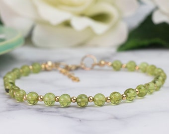 Peridot-armband, augustus-geboortesteenarmband, gouden peridot-armband, peridoot-kralenarmband