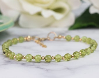 Peridot Bracelet, August Birthstone Bracelet, Gold Peridot Bracelet, Peridot Bead Bracelet