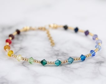 Rainbow Swarovski Bracelet, Swarovski Rainbow Bracelet, Gold Rainbow Bracelet, Swarovski Crystal Bracelet, Crystal Rainbow Bracelet