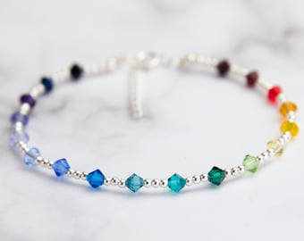 Rainbow Bracelet, Austrian Crystal Rainbow Bracelet, Silver Rainbow Bracelet, Crystal Bracelet, Crystal Rainbow Bracelet