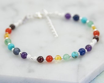 Chakra Bracelet, Rainbow Bracelet, Silver Chakra Bracelet, 7 Chakras Bracelet, Chakra Gemstone Bracelet, Healing Bracelet, Charity Bracelet