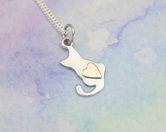 Cat Pendant, Cat Heart Pendant, Cat Necklace, Cat Charity Necklace, Charity Jewellery