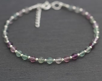 Rainbow Fluorite Bracelet, Tiny Rainbow Fluorite Bead Bracelet, Gemstone Bracelet, Spiritual Bracelet, Intuition Bracelet, Yoga Bracelet