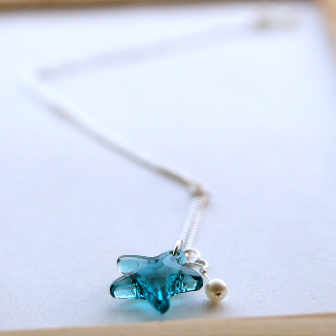 Collier Mi-long Gas - Pendentif étoile De Mer En Cristal Argenté - Bijou Occasion Thème Marin