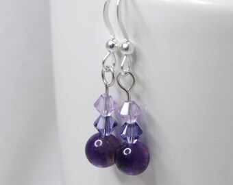 Amethyst Earrings, February Birthstone Earrings, Purple Crystal Earrings, Amethyst and Sterling Silver Earrings, Positive Energy Earrings