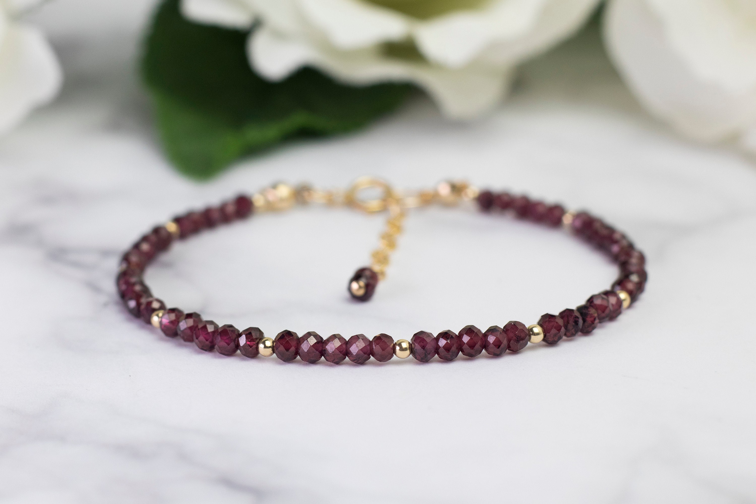 Gold Garnet Bracelet, Tiny Garnet Bracelet, January Bracelet, Gold January Bracelet, January Jewellery, Garnet and Gold