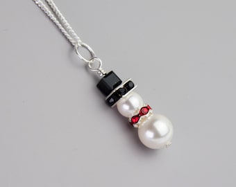 Swarovski Snowman Necklace, Sterling Silver Snowman Necklace, Christmas Necklace