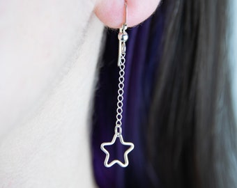 Sterling Silver Moon and Star Earrings, Drop Earrings, Silver Moon and Stars, Celestial Earrings