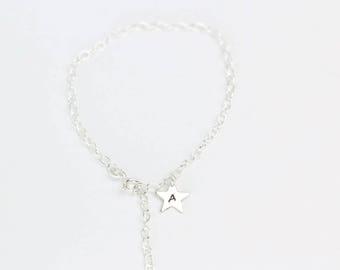 Silver Star Bracelet, Personalised Star Bracelet, Tiny Star Bracelet, Star Initial Bracelet, Custom Star Bracelet
