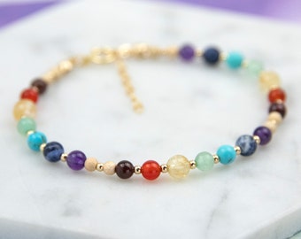 Chakra Bracelet, Rainbow Bracelet, Gold Chakra Bracelet, 7 Chakras Bracelet, Chakra Gemstone Bracelet, Healing Bracelet, Charity Bracelet
