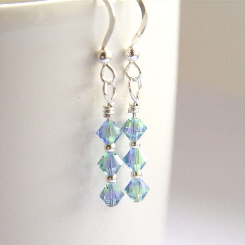 Blue Drop Earrings, Green Drop Earrings, Blue Crystal Earrings, Green Crystal Earrings, Swarovski Blend earrings, Lavender Earrings image 1