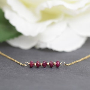 Ruby Necklace, Gold Ruby Necklace, Ruby Bar Necklace, Natural Ruby, July Birthstone Necklace, July Necklace, 40th Wedding Anniversary