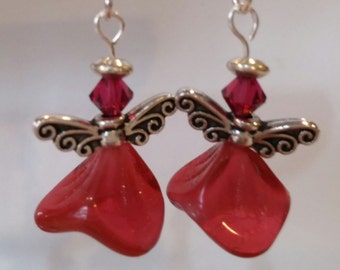 Pendientes Angel de falda en rojo, pendientes de Ángel, cuelga los pendientes