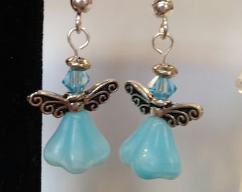 Skirt Angel Earrings in Aqua, angel earrings,dangle earrings