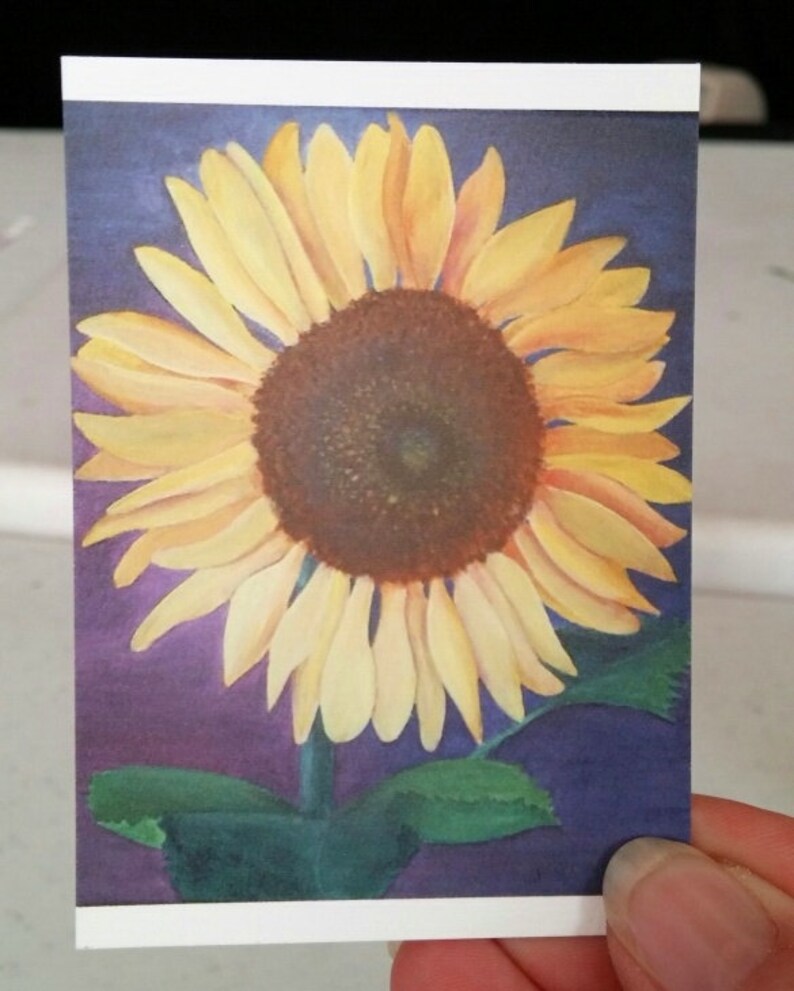 Funflower ACEO, zonnebloem, kunstenaar Card, ondertekend Art Trading Card afbeelding 1