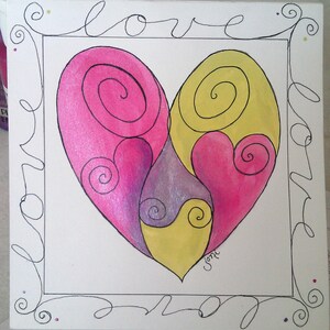 Hand-painted Vertical Fold Whimsical Heart Card,Love Card,Original Artwork Card OOAK,Blank Greeting Card,Greeting Card with Original Art