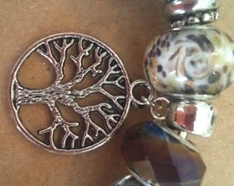 Bracelet with Large-hole Beads and Tree of Life Charm, OOAK, Bracelet, Handmade Bracelet with Euro style beads