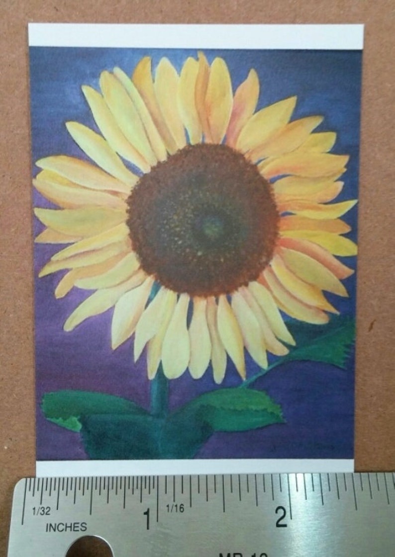 Funflower ACEO, zonnebloem, kunstenaar Card, ondertekend Art Trading Card afbeelding 3