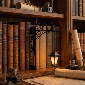 Gothic Bookshelf Lantern Light, Mini Hanging Library Lamp, Book Nook Decor, Vintage Reading Room Lighting, Fantasy Shelf Accent, Book Lover