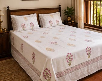 Gulnaar Handblock-bedrucktes 300 TC Baumwoll-Bettwäscheset (Kingsize) mit 2 Kissenbezügen