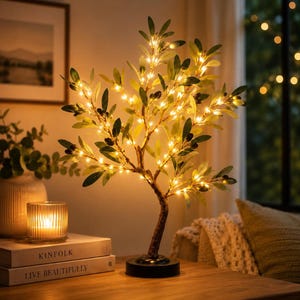 Olive Tree Lamp, LED Bonsai Light, Mediterranean Decor, Ambient Table Lamp (USB Powered)