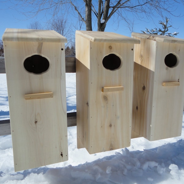 3 pack wood duck nest boxes, white cedar, full door design.