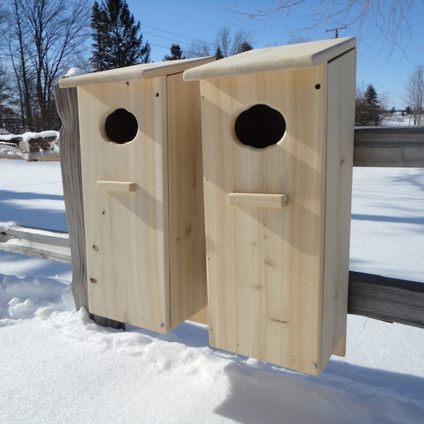 Two pack wood duck nest boxes cedar, full door.