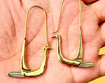 Polished Brass Swan Earrings, Minimalist Animal Jewelry