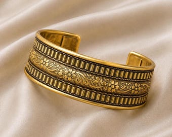 Verstelbare messing manchetarmband, vintage etnische armband, handgemaakte sieraden, armband voor vrouwen