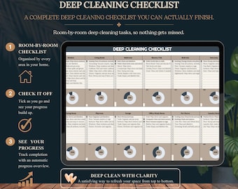 Deep Cleaning Checklist Google Sheets, Room-by-Room Planner (Digital Download)