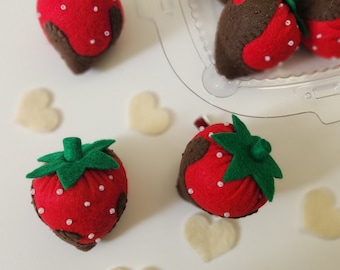Chocolate Covered Strawberry Handstitched Plush Hair Clips - READY TO SHIP