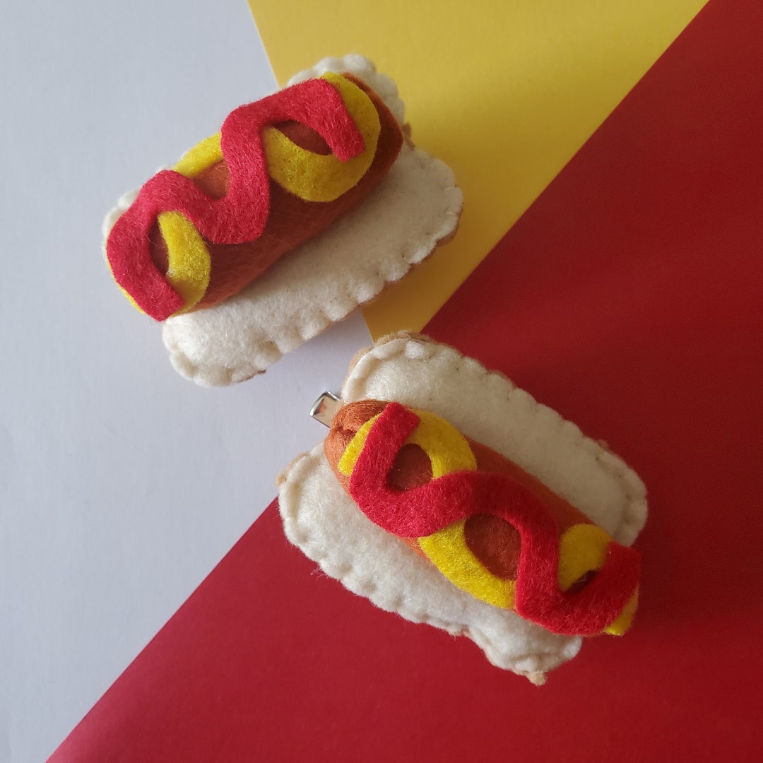 TWO Mini Hotdog Hair Clip Ketchup and Mustard Cute Felt Hotdog Etsy