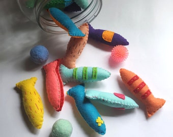 Colorful Fish Cat Toy Sardine Style with Organic Catnip Durable Handstitched