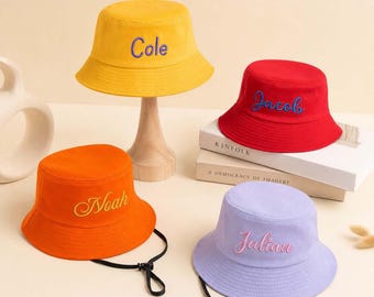 Personalized Embroidered Kids Hat, Custom Name Bucket Hat, Summer Sun Protection Hat, Birthday Gift for Girls Boys,Outdoor Hat for Children