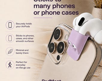 AirPods Holder for Phones, Cases, Surfaces, Custom Stick, Secure Earbuds Mount