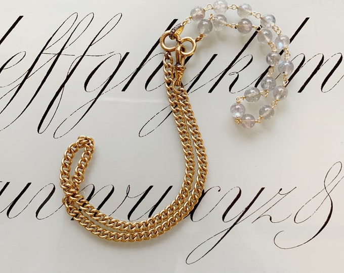 Antique American Watch Chain & Labradorite Bead Necklace