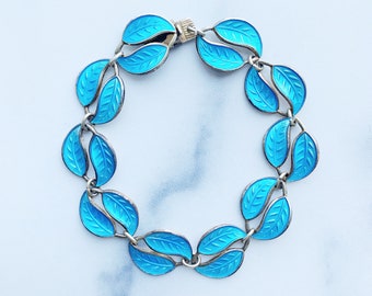 Flower wBlack Background Astounding 1940/'s DAVID ANDERSEN Hallmarked Cobalt Blue Guilloch\u00e9 Enameled Sterling Silver Panel Bracelet Norway