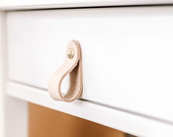 Thick Leather drawer handles leather cabinet pulls Leather knob leather loop pulls scandi