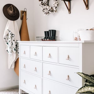 Leather Drawer Pulls, handles and Knobs for Baby Proofing nusery with soft hardware - ikea hacking hemnes